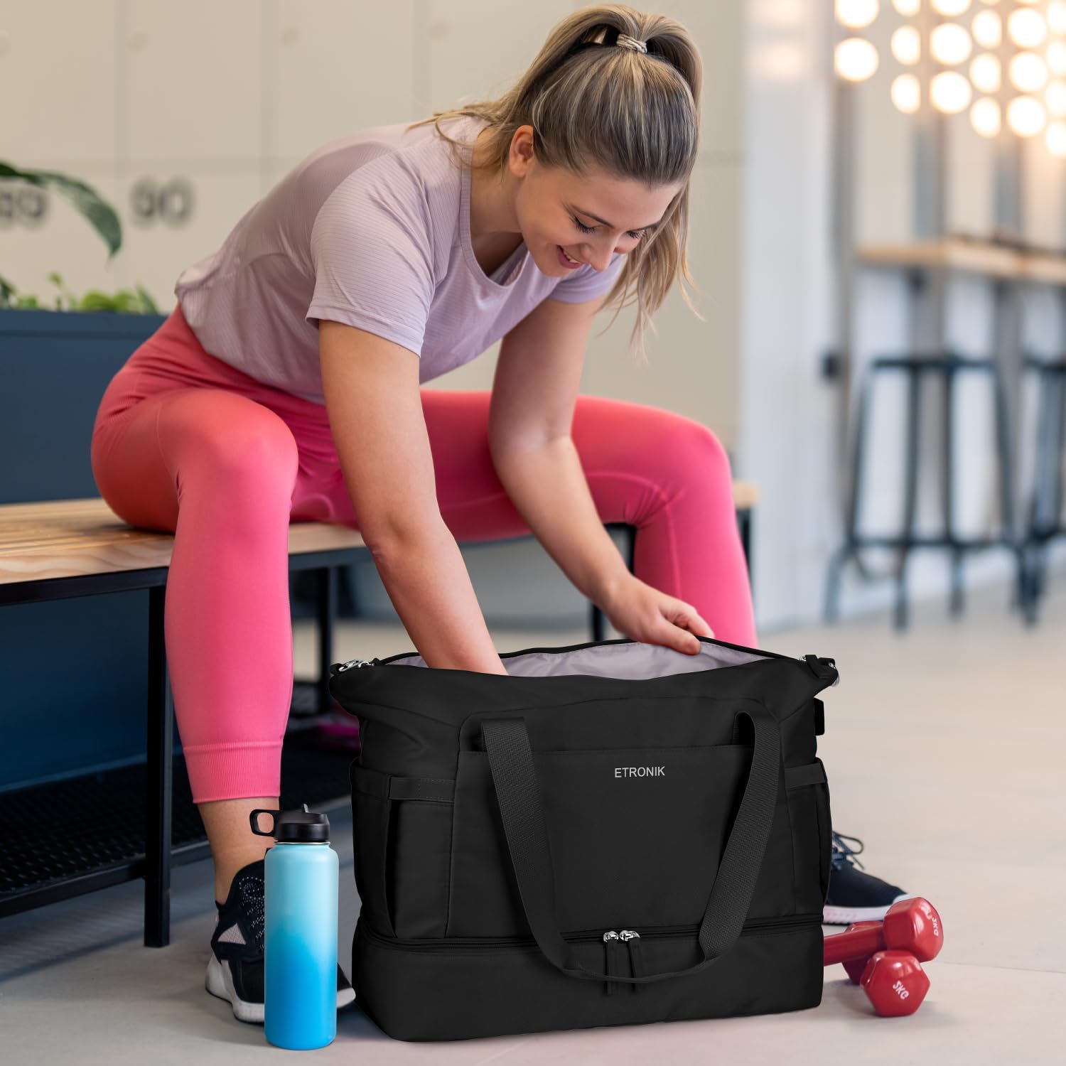 Gym Bag for Women, Sports Travel Duffel Bag with USB Charging Port