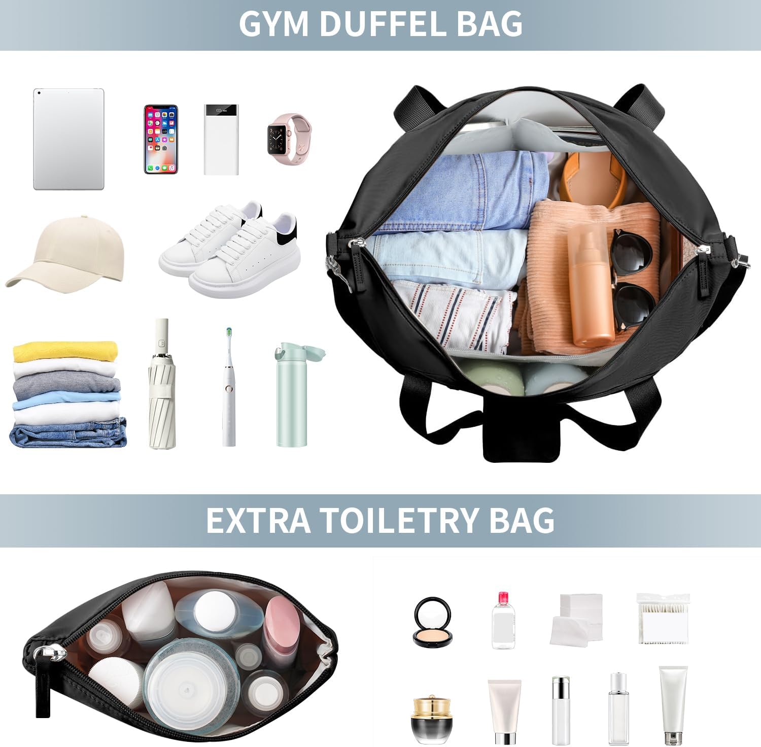 Gym Bag for Women, Sports Travel Duffel Bag with USB Charging Port