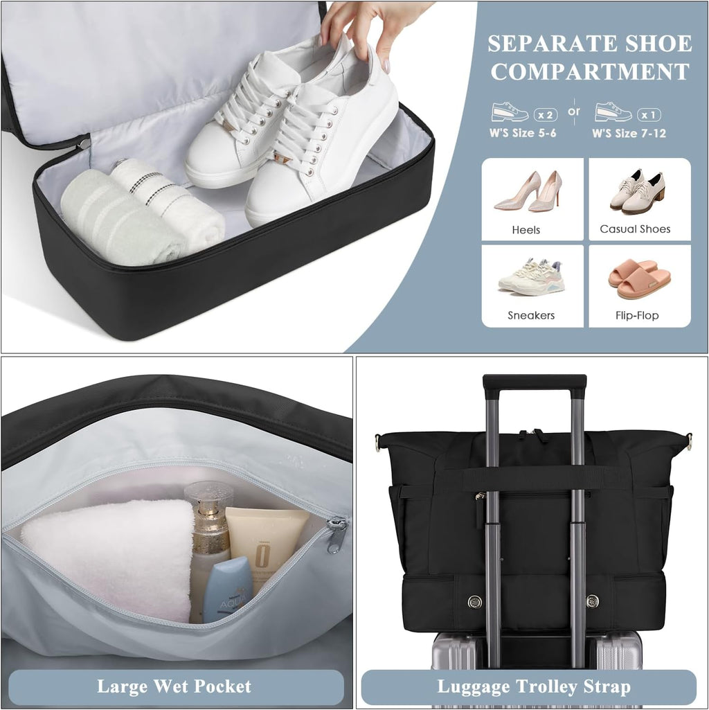 Gym Bag for Women, Sports Travel Duffel Bag with USB Charging Port