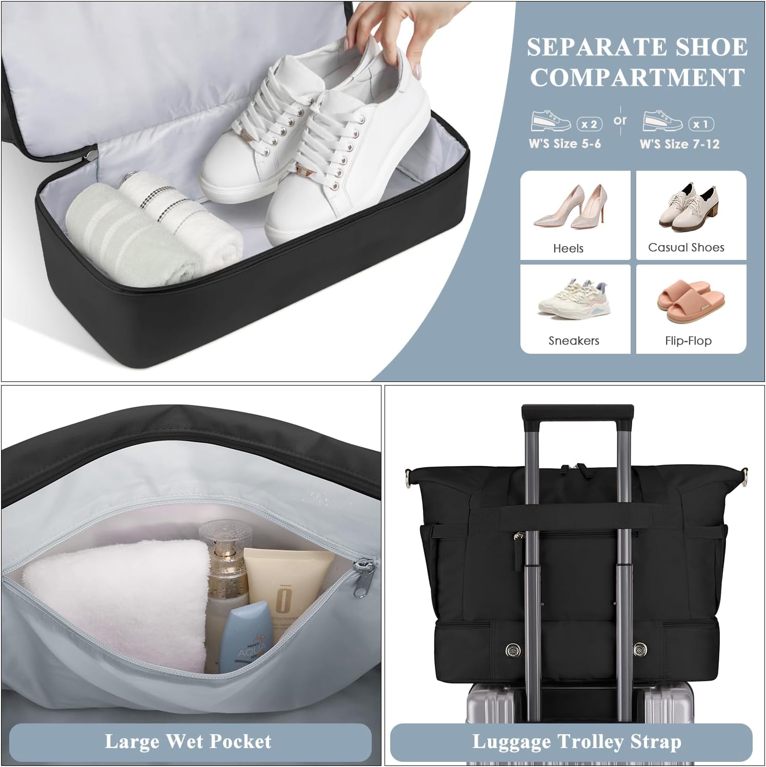 Gym Bag for Women, Sports Travel Duffel Bag with USB Charging Port