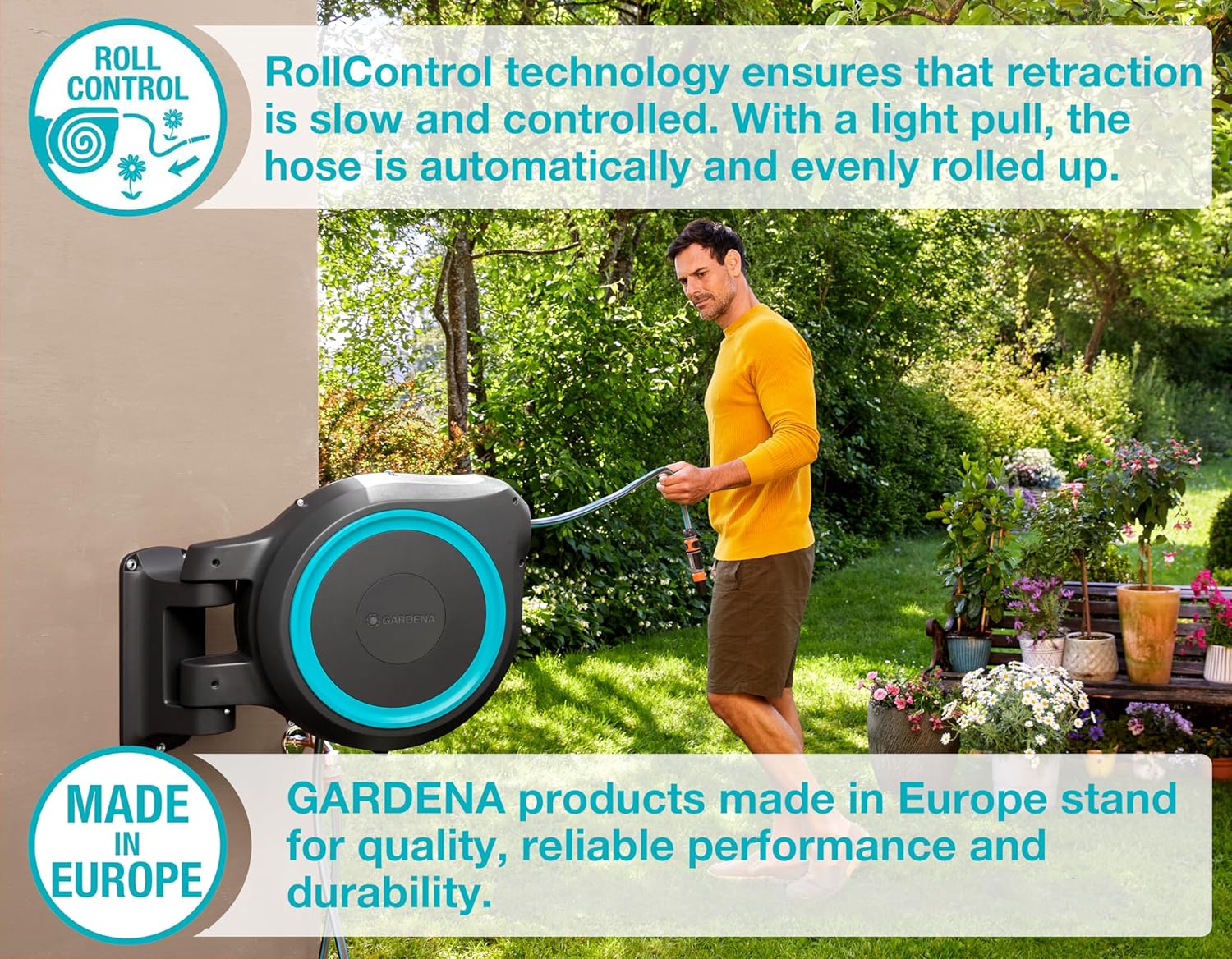 Gardena Wall-Mounted Auto-Retractable Hose Reel